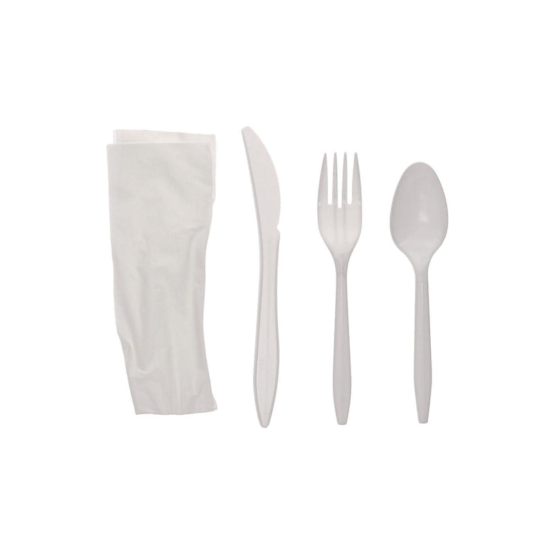 Pactiv Evergreen Fieldware Individually Wrapped Polypropylene Cutlery Set, Medium-Weight, White, 250 Pieces/Carton (FKFSKWNCH)