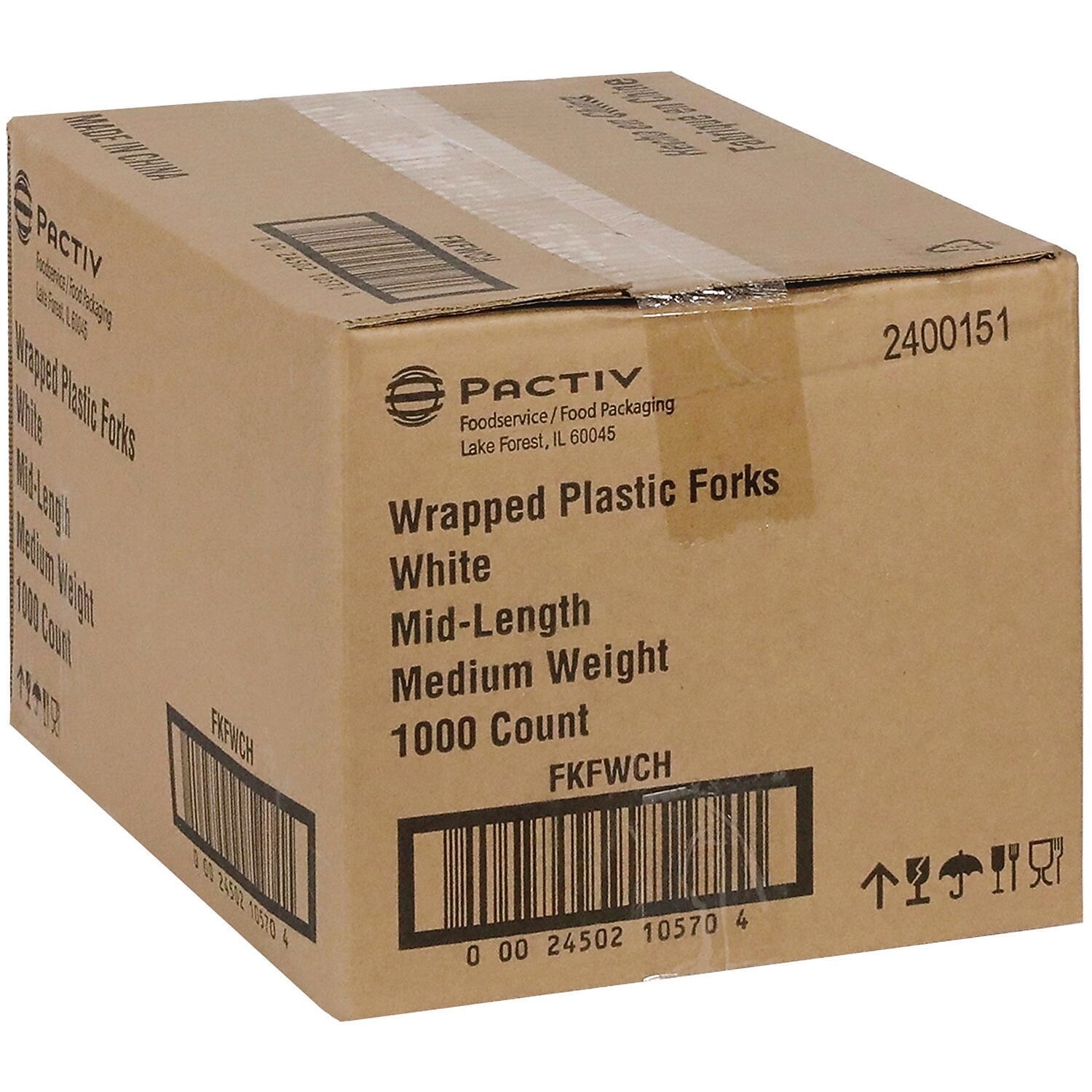Pactiv Evergreen Fieldware Individually Wrapped Polypropylene Forks, Medium-Weight, White, 1000 Pieces/Carton (FKFWCH)