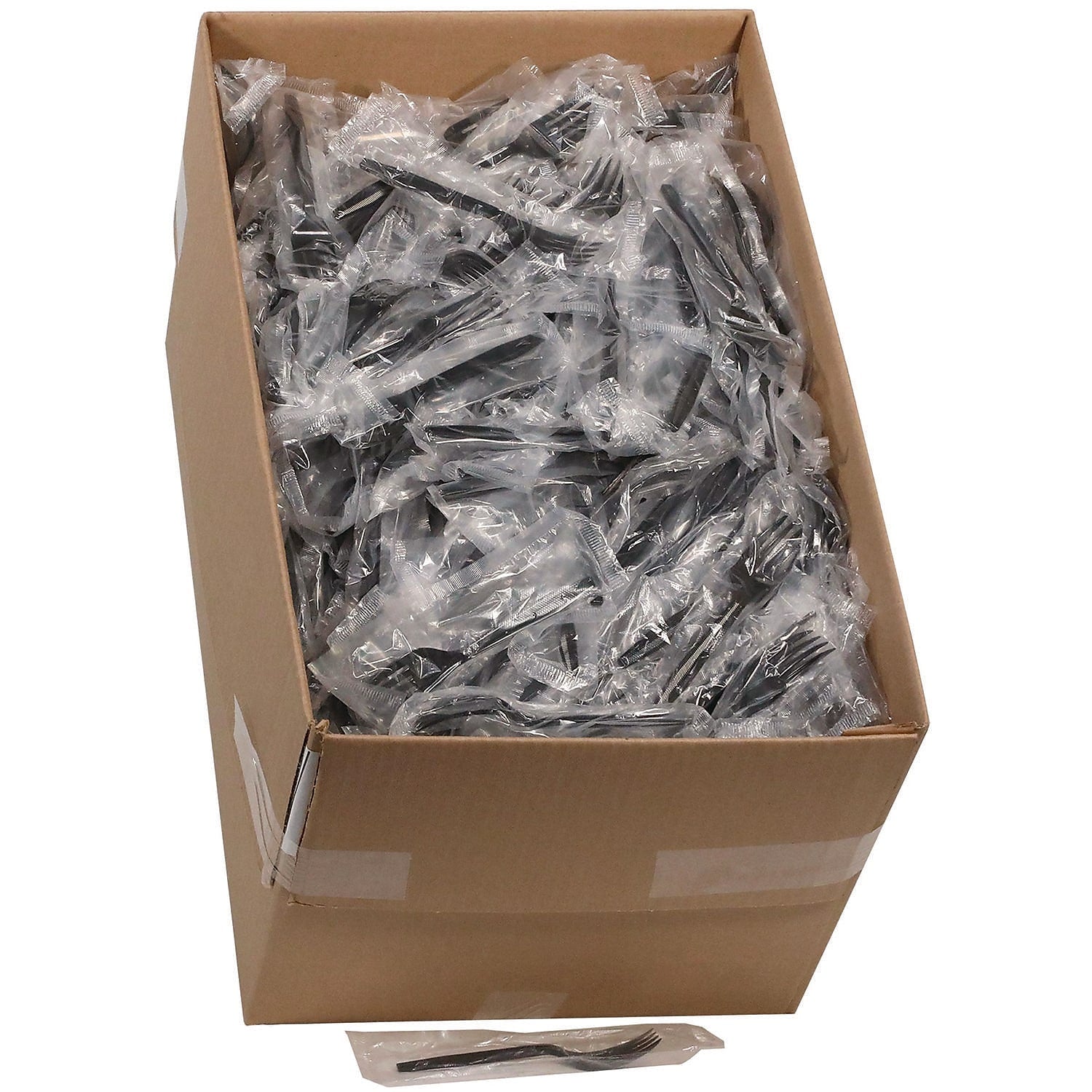 Pactiv Evergreen Meadoware Individually Wrapped High Impact Polystyrene Forks, Heavy-Weight, Black, 1000 Pieces/Carton (MKFE)
