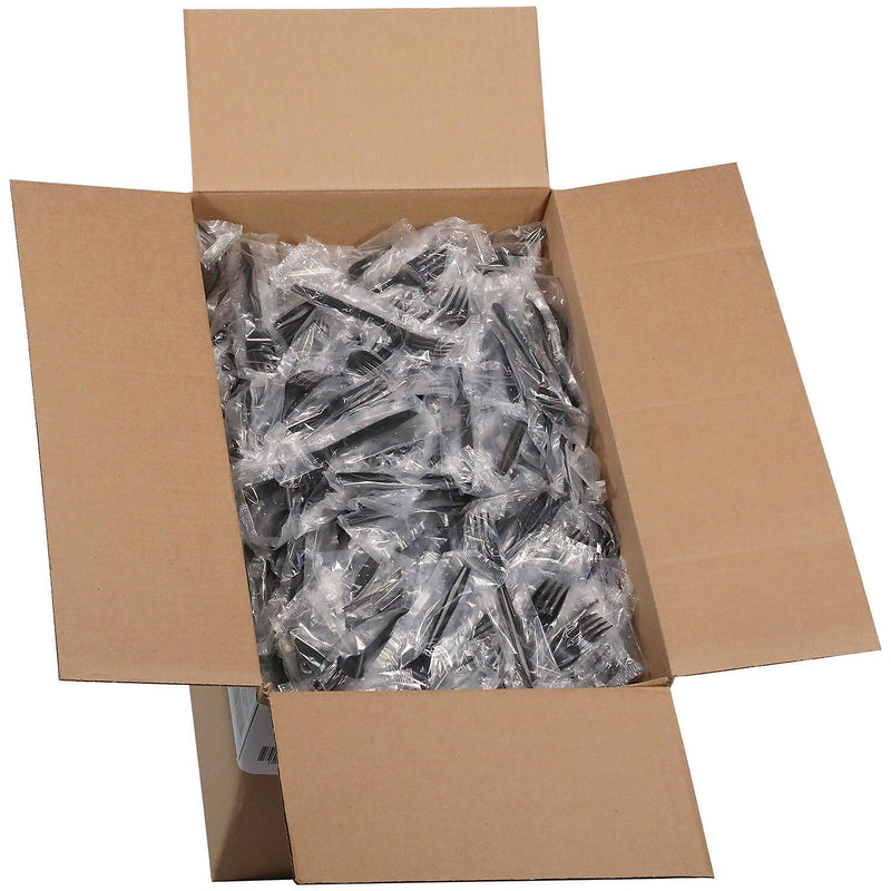Pactiv Evergreen Meadoware Individually Wrapped High Impact Polystyrene Forks, Heavy-Weight, Black, 1000 Pieces/Carton (MKFE)