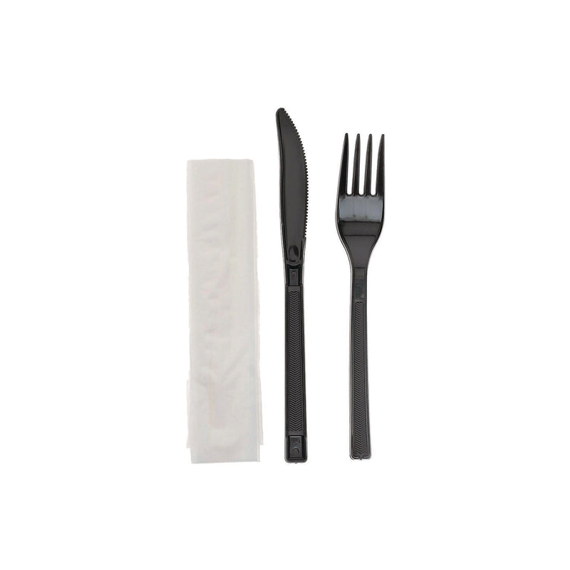 Pactiv Evergreen Gardenware Individually Wrapped Polypropylene Cutlery Set, Heavy-Weight, Black, 500 Pieces/Carton (GKFKNECH)