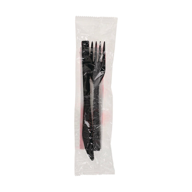Pactiv Evergreen Gardenware Individually Wrapped Polypropylene Cutlery Set, Heavy-Weight, Black, 500 Pieces/Carton (GKFKNECH)