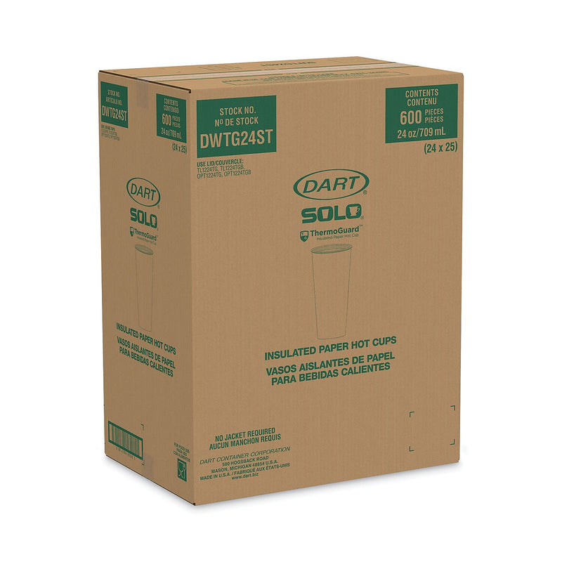 SOLO Thermoguard Paper Hot Cups, 24 oz., Brown/White, 600/Carton (DWTG24ST)