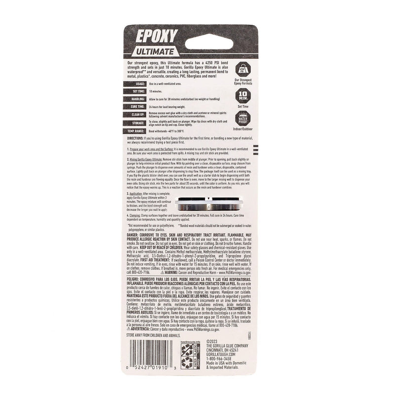 Gorilla Epoxy Ultimate, 0.85 oz Syringe, Dries Black (113442)
