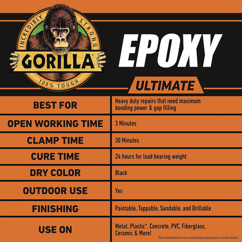 Gorilla Epoxy Ultimate, 0.85 oz Syringe, Dries Black (113442)