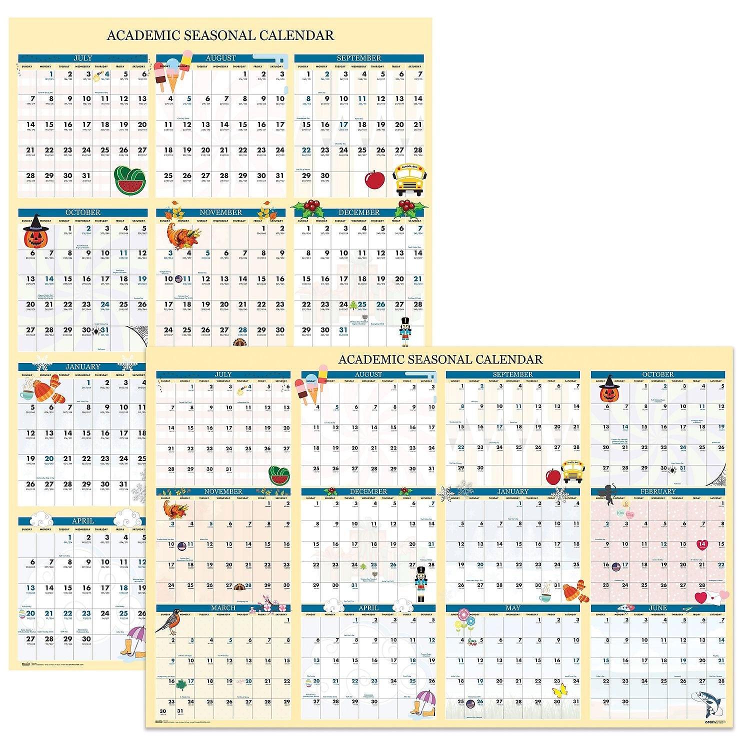 2024-2025 House of Doolittle Illustrated Seasons 37" x 24" Academic Yearly Dry Erase Wall Calendar, Reversible (HOD39835)