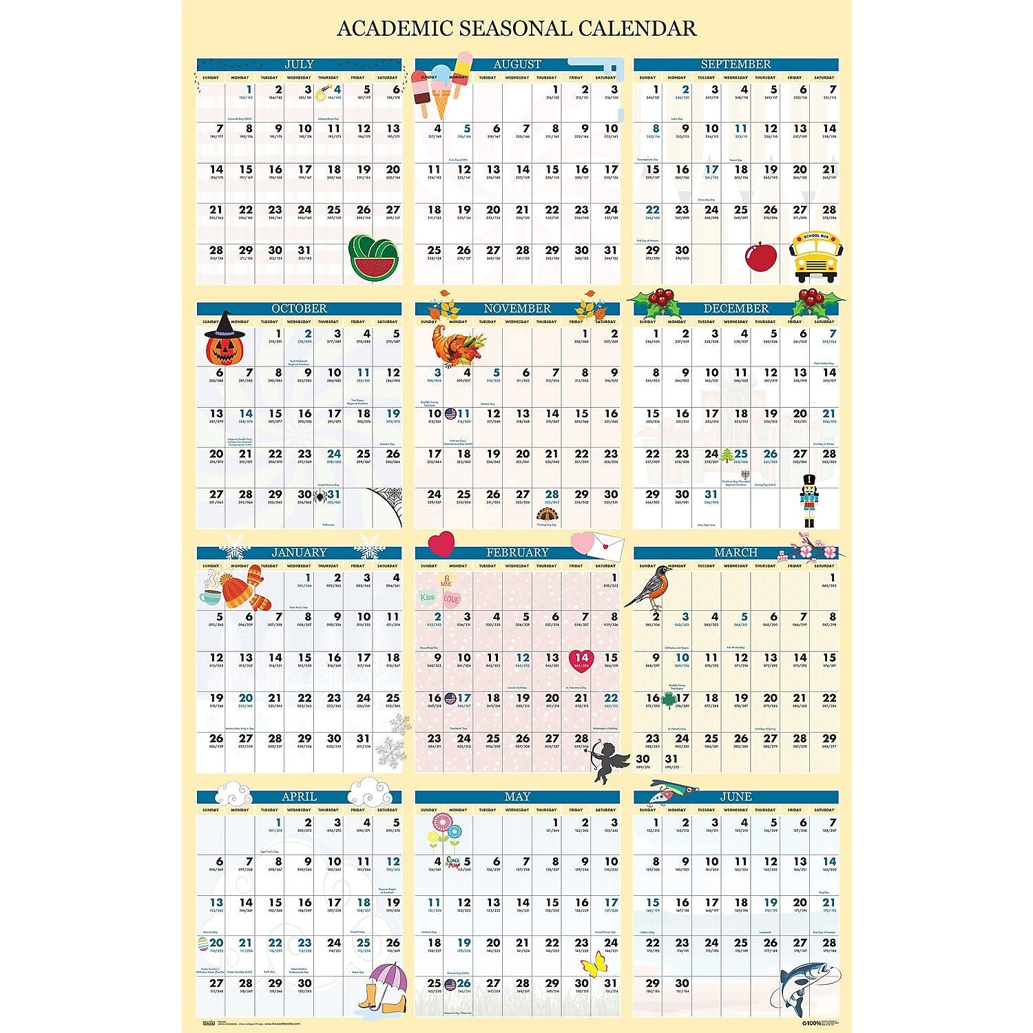 2024-2025 House of Doolittle Illustrated Seasons 37" x 24" Academic Yearly Dry Erase Wall Calendar, Reversible (HOD39835)