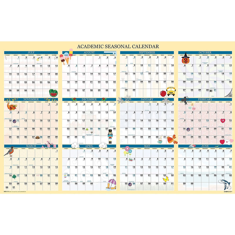 2024-2025 House of Doolittle Illustrated Seasons 37" x 24" Academic Yearly Dry Erase Wall Calendar, Reversible (HOD39835)