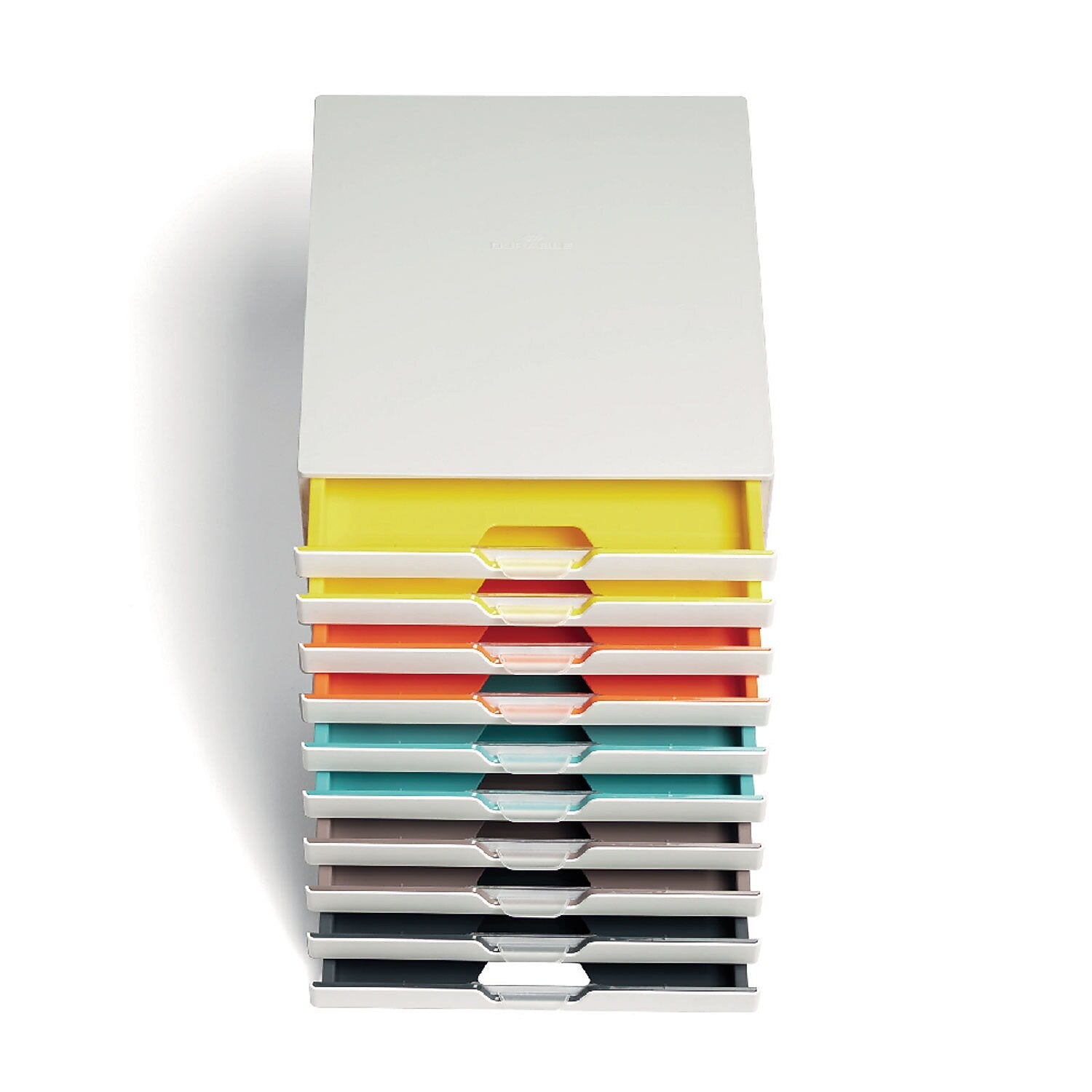 Durable VARICOLOR Plastic Front Loading Stackable Letter Tray, Letter to Folio Size, White (763027)