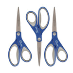 Westcott 8" Stainless Steel Scissors, Pointed Tip, Blue/Gray, 3/Pack (ACM17837)