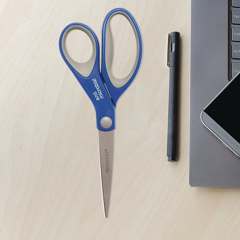 Westcott 8" Stainless Steel Scissors, Pointed Tip, Blue/Gray, 3/Pack (ACM17837)