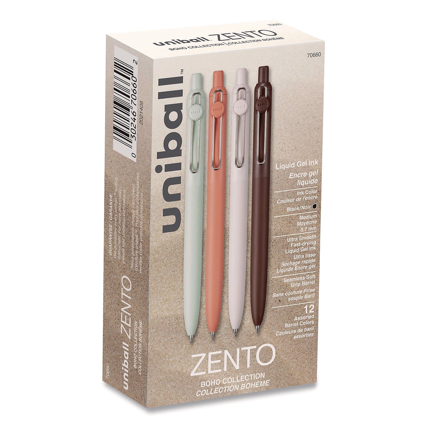 uniball Zento Retractable Gel Pen, Medium Point, 0.7mm, Black Ink, Dozen (70660)