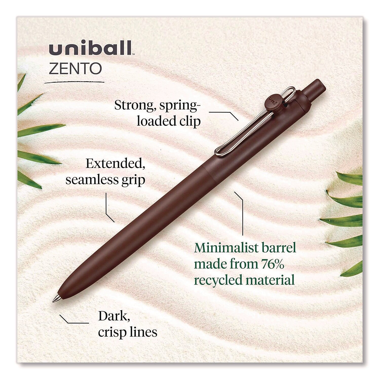 uniball Zento Retractable Gel Pen, Medium Point, 0.7mm, Black Ink, Dozen (70660)