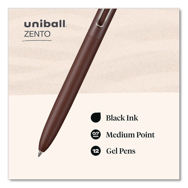 uniball Zento Retractable Gel Pen, Medium Point, 0.7mm, Black Ink, Dozen (70660)