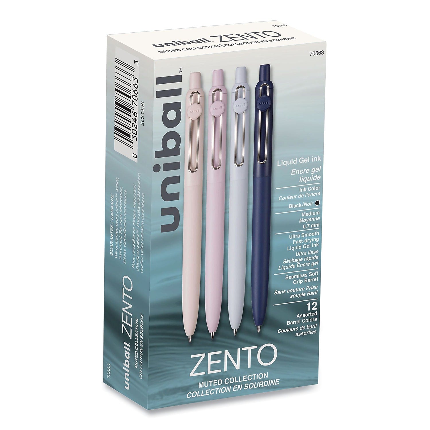 uniball Zento Retractable Gel Pen, Medium Point, 0.7mm, Black Ink, Dozen (70663)