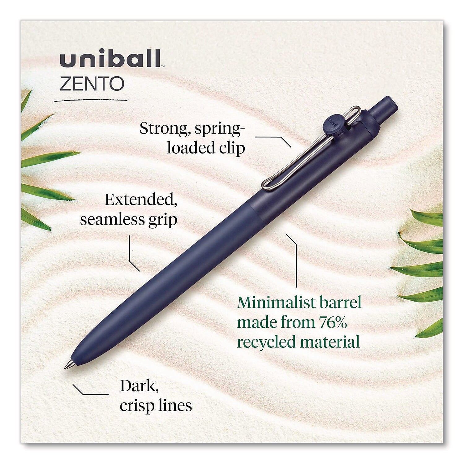 uniball Zento Retractable Gel Pen, Medium Point, 0.7mm, Black Ink, Dozen (70663)