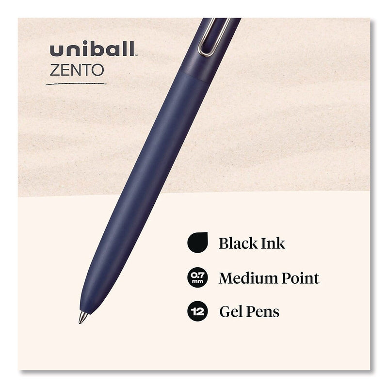 uniball Zento Retractable Gel Pen, Medium Point, 0.7mm, Black Ink, Dozen (70663)