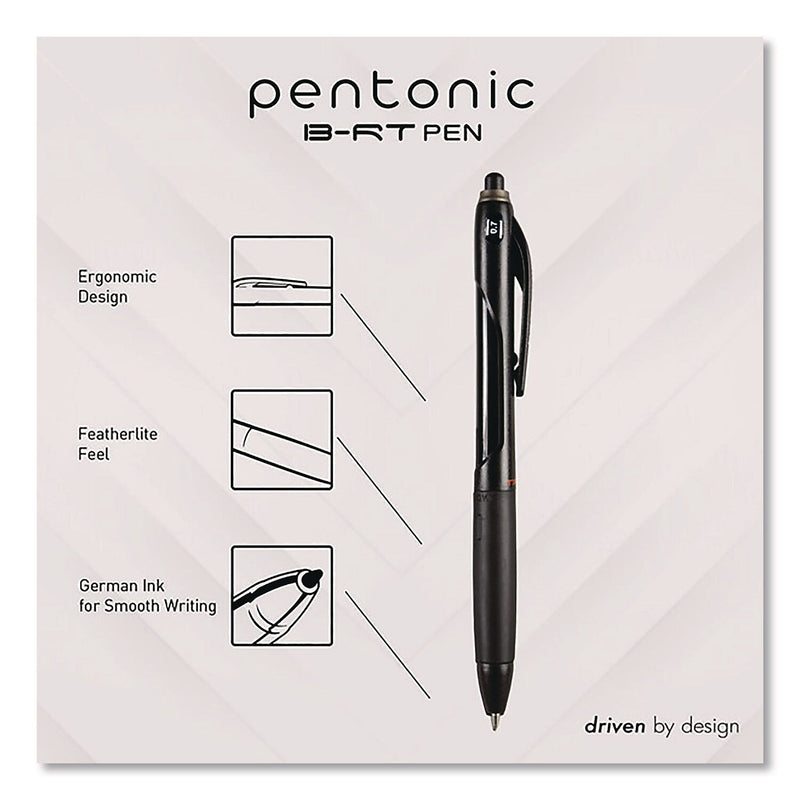 TOPS PENTONIC Retractable Ballpoint Pen, Fine Point, 0.7mm, Black Ink, Dozen (PEN12120)