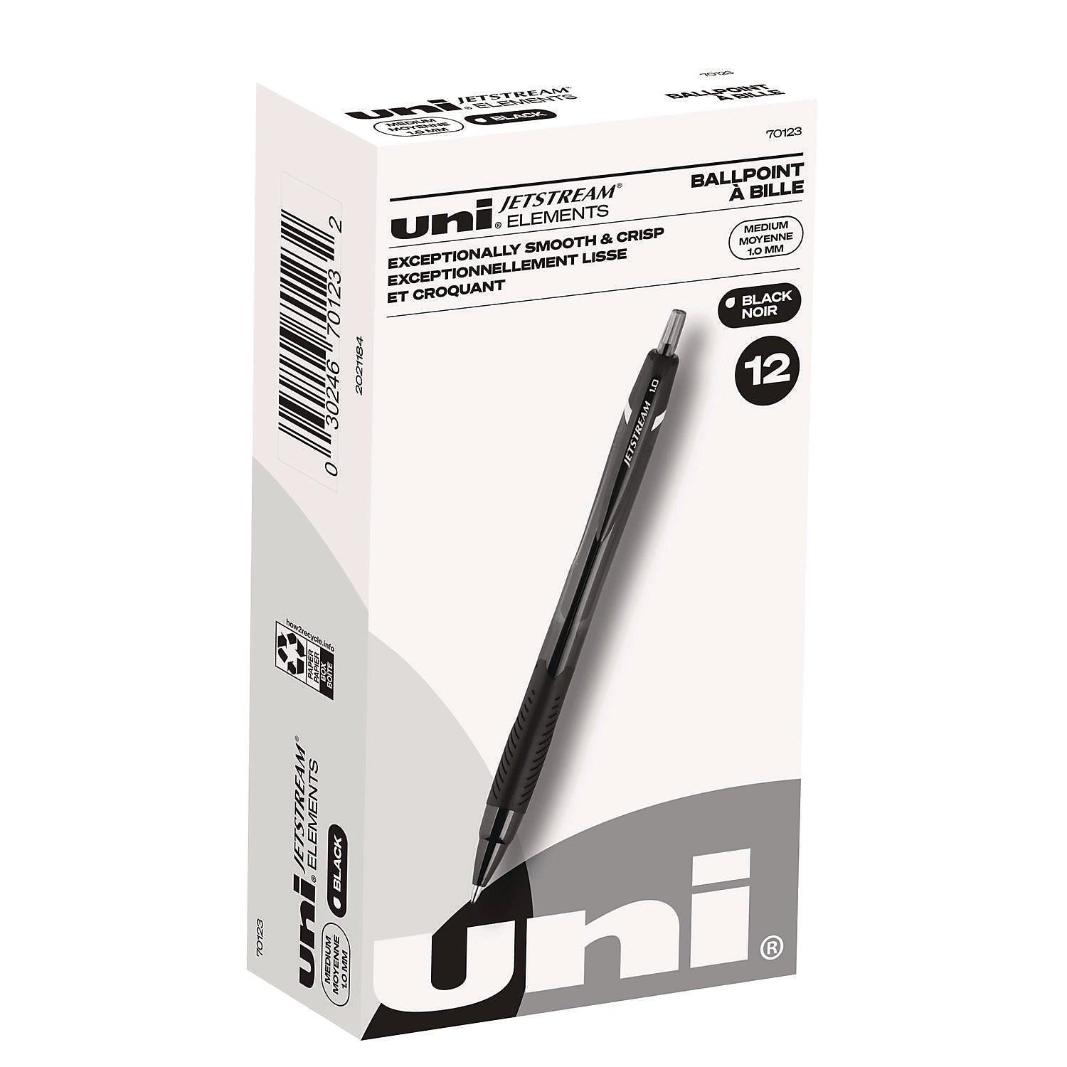 uniball Jetstream Elements Retractable Gel Pen, Medium Point, 1.0mm, Black Ink, Dozen (70123)