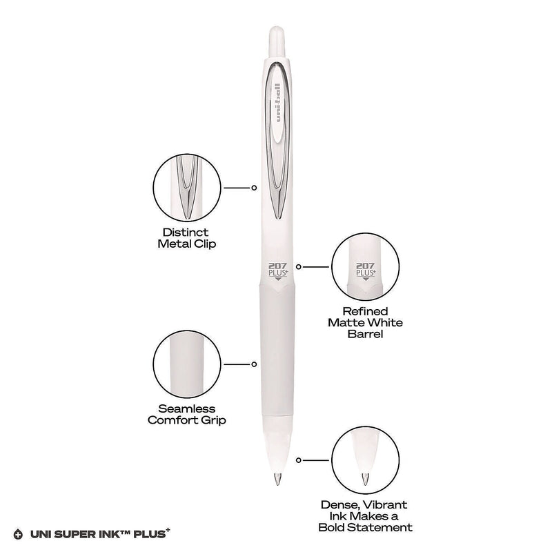 uniball 207 Plus+ Retractable Gel Pen, Medium Point, 0.7mm, Black Ink, Dozen (70706)