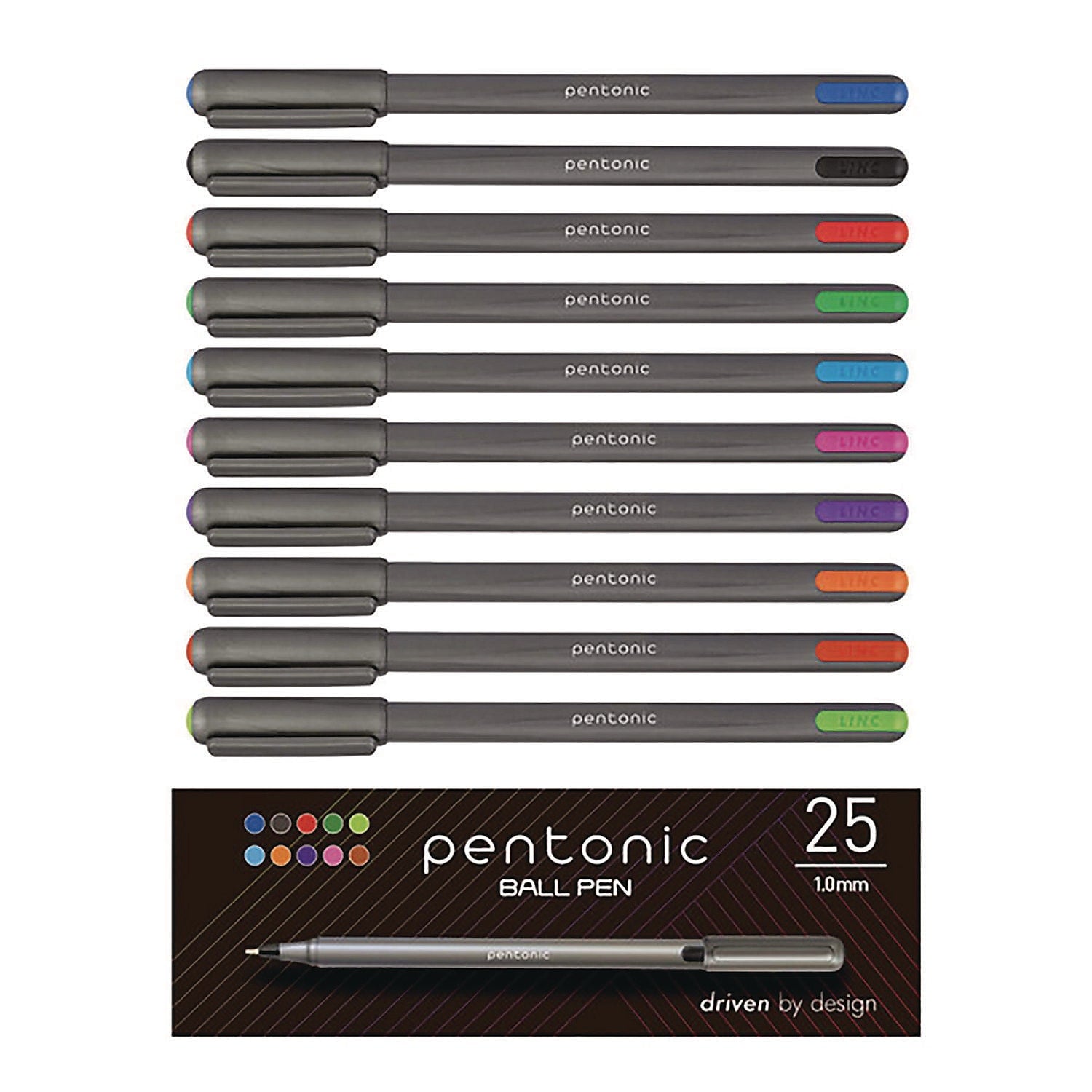 TOPS PENTONIC Ballpoint Pen, Medium Point, 1.0mm, Assorted Ink, 25 Pack (PEN12127)