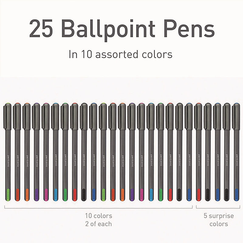 TOPS PENTONIC Ballpoint Pen, Medium Point, 1.0mm, Assorted Ink, 25 Pack (PEN12127)