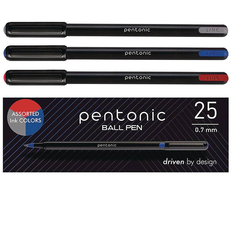 TOPS PENTONIC Ballpoint Pen, Fine Point, 0.7mm, Assorted Ink, 25 Pack (PEN12126)