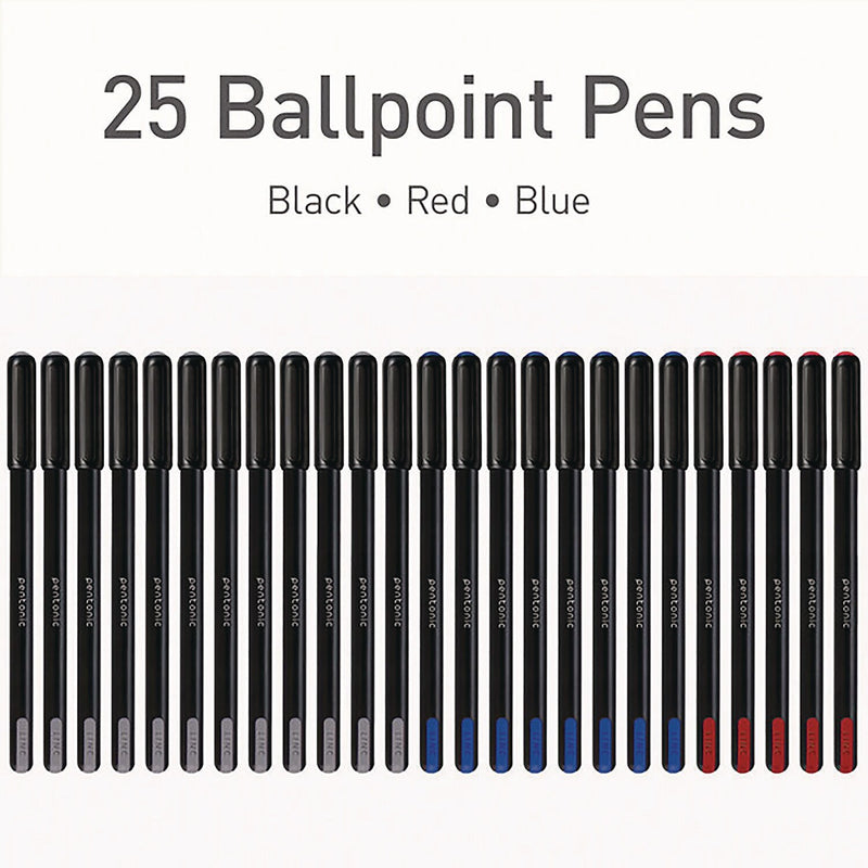 TOPS PENTONIC Ballpoint Pen, Fine Point, 0.7mm, Assorted Ink, 25 Pack (PEN12126)