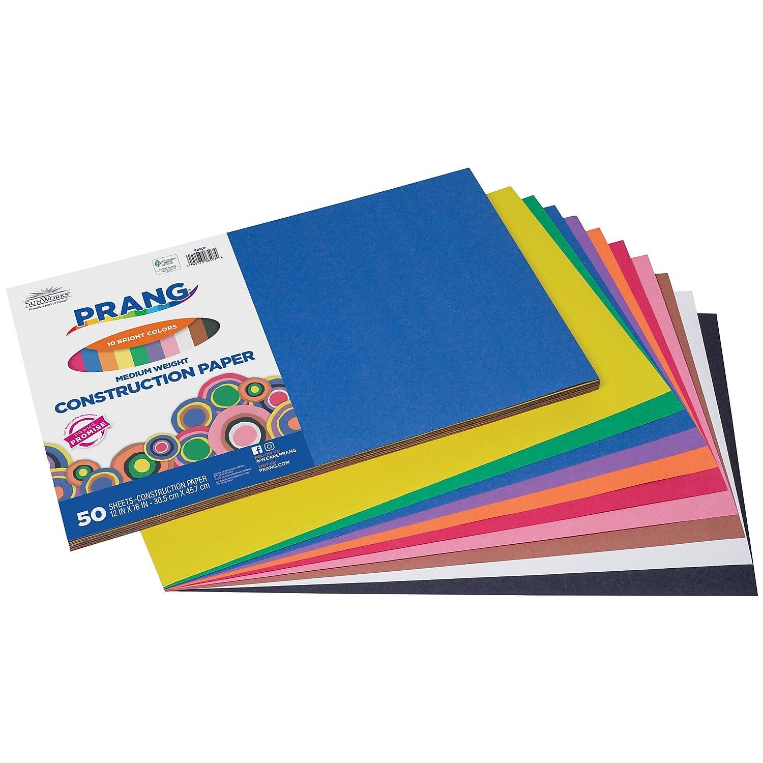 Prang SunWorks 12" x 18" Construction Paper, Assorted Colors, 50 Sheets/Pack, 25 Packs/Carton (P6507)