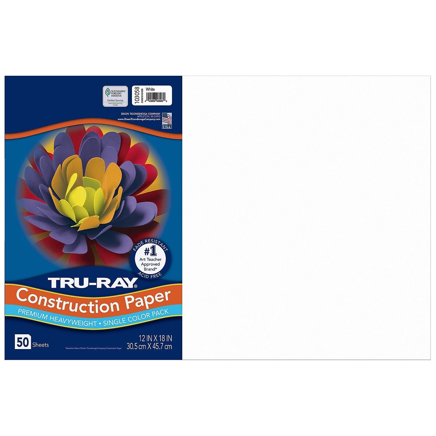 Pacon Tru-Ray 12" x 18" Construction Paper, White, 50 Sheets/Pack, 25 Packs/Carton (P103058)