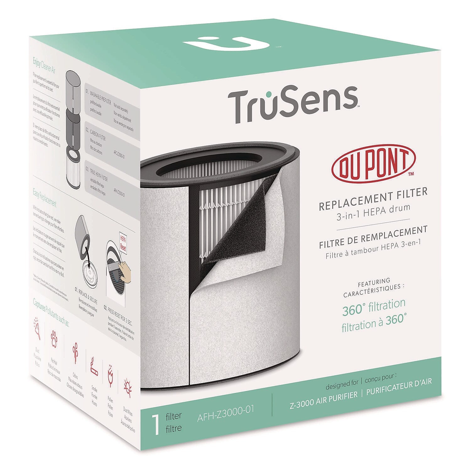 TruSens DuPont Standard HEPA Air Purifier Filter, 8.9" x 8.5" (AFHZ3000-01)