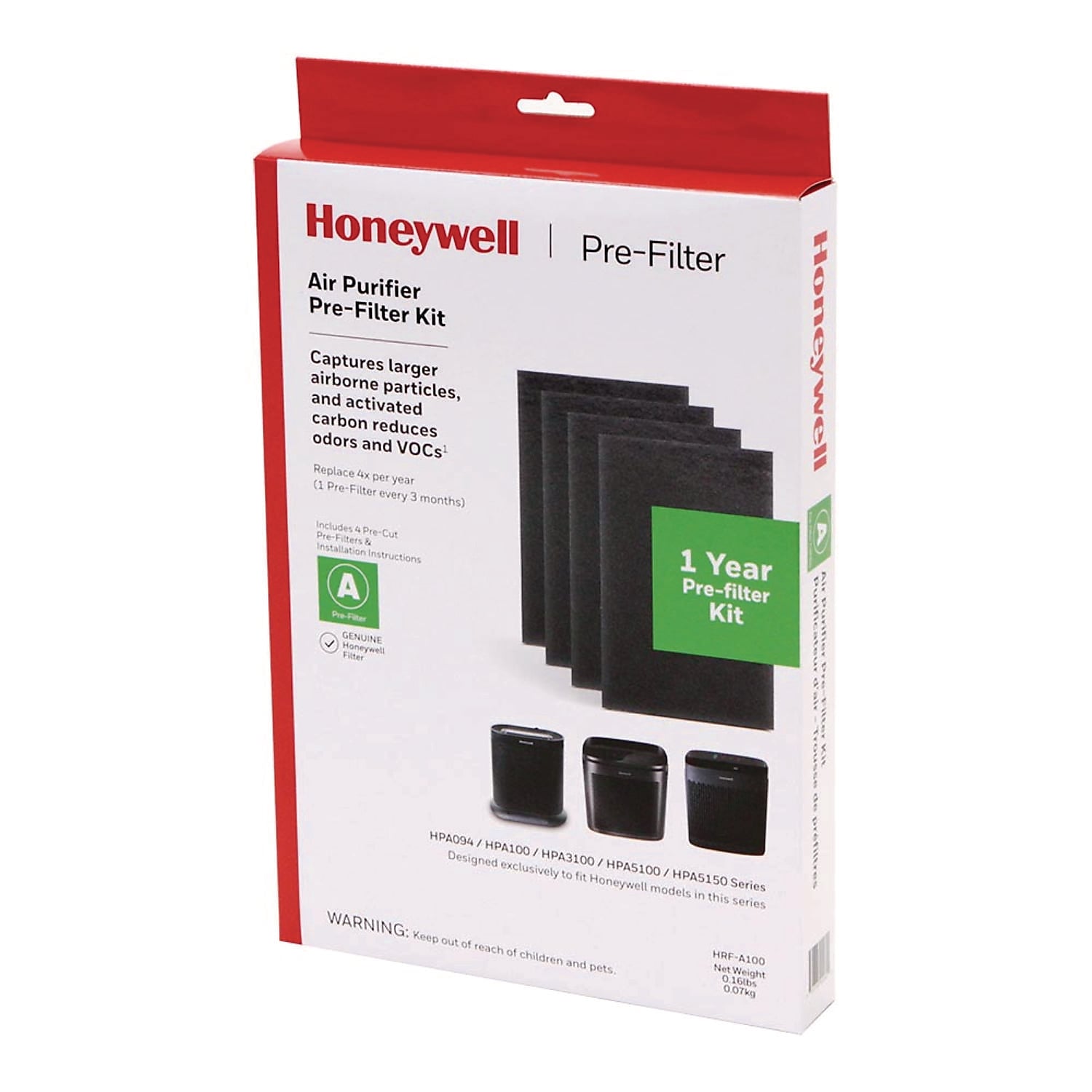 Honeywell Pre-Cut Carbon Pre-Filter Air Purifier Filters,7.4" x 0.2", 4/Kit (HRFA100)