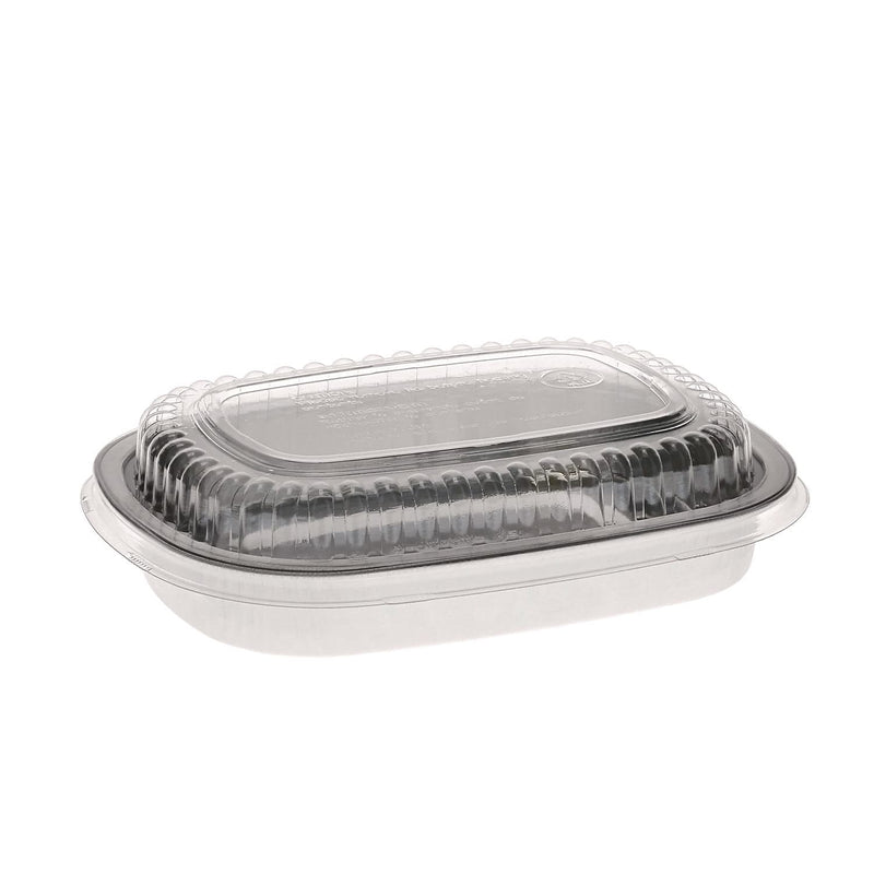 Pactiv Evergreen Classic 22 oz. Aluminum Carry-Out Container with PET Dome Lid, Oval, Silver/Clear, 100/Carton (PCTY6708PET)