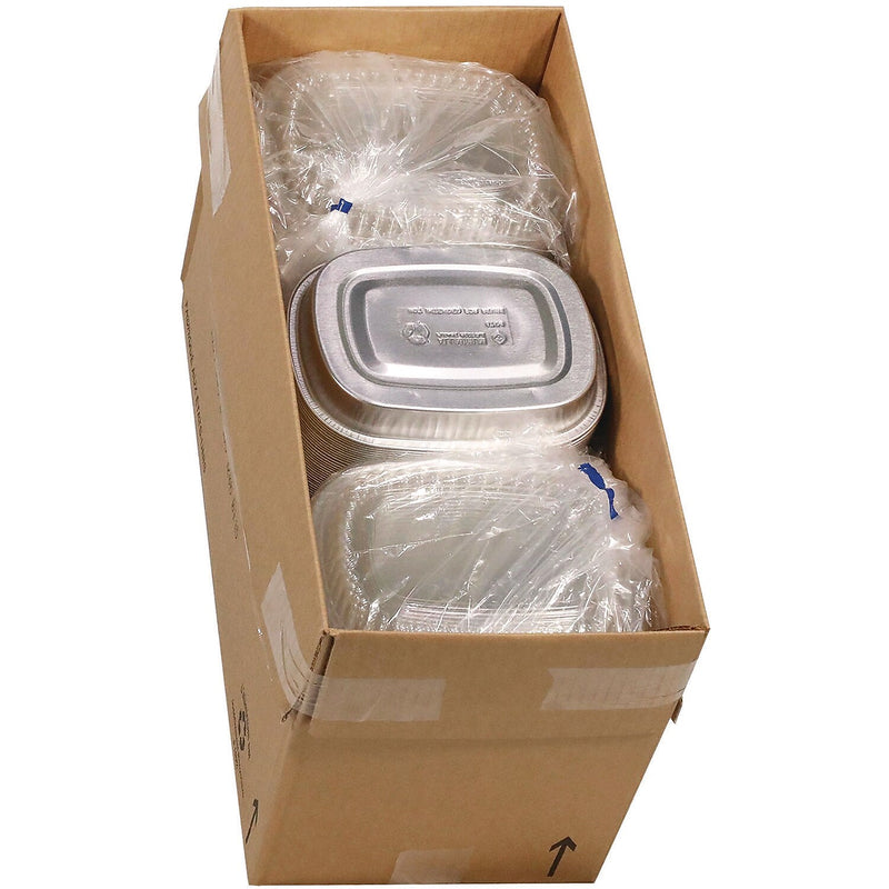 Pactiv Evergreen Classic 22 oz. Aluminum Carry-Out Container with PET Dome Lid, Oval, Silver/Clear, 100/Carton (PCTY6708PET)