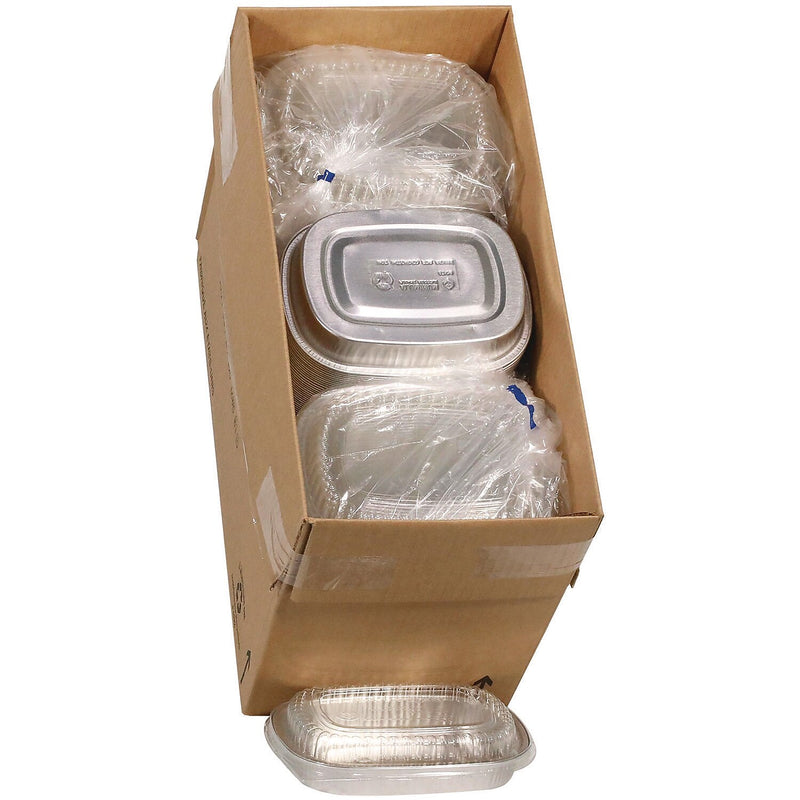 Pactiv Evergreen Classic 22 oz. Aluminum Carry-Out Container with PET Dome Lid, Oval, Silver/Clear, 100/Carton (PCTY6708PET)