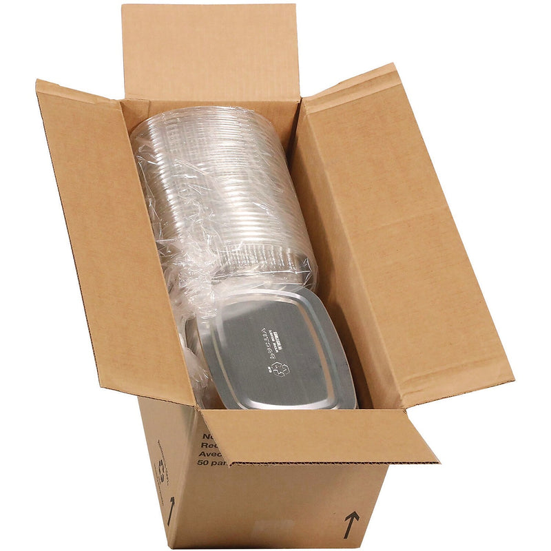 Pactiv Evergreen Classic 46 oz. Aluminum Carry-Out Container with PET Dome Lid, Oval, Silver/Clear, 50/Carton (Y6710PET)
