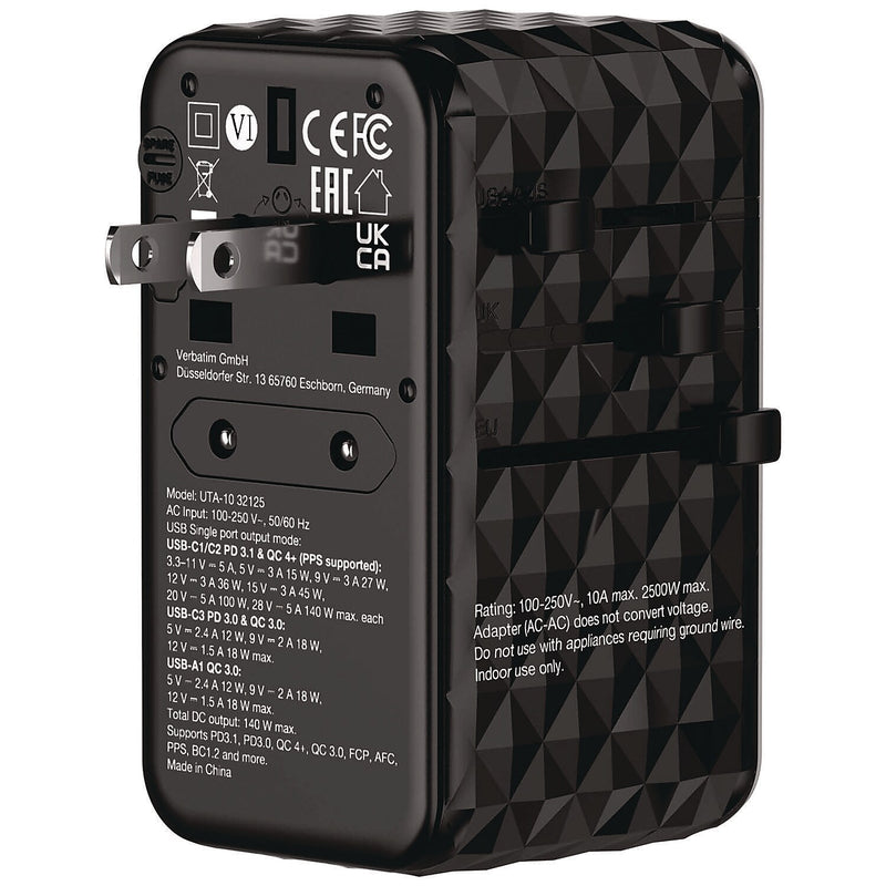 Verbatim 140W USB-A/USB-C Universal Travel Adapter, Black (32125)