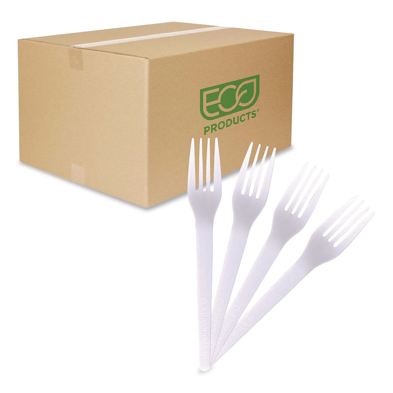 Eco-Products Plantware CPLA Forks, Medium-Weight, White, 1,000/Carton (EP-S017)