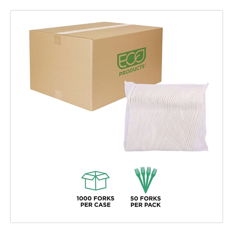 Eco-Products Plantware CPLA Forks, Medium-Weight, White, 1,000/Carton (EP-S017)