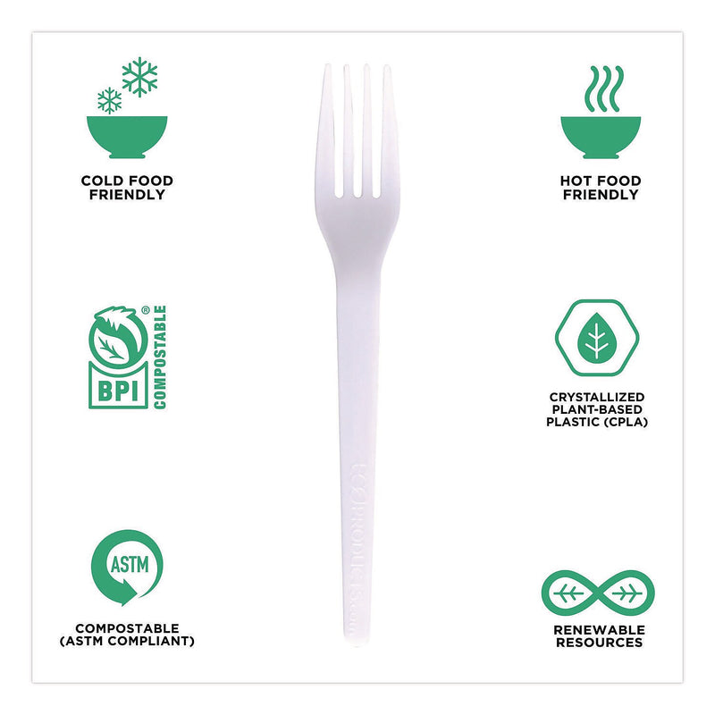 Eco-Products Plantware CPLA Forks, Medium-Weight, White, 1,000/Carton (EP-S017)