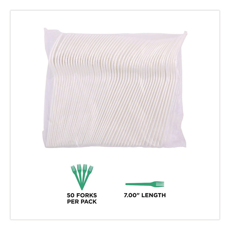 Eco-Products Plantware CPLA Forks, Medium-Weight, White, 1,000/Carton (EP-S017)