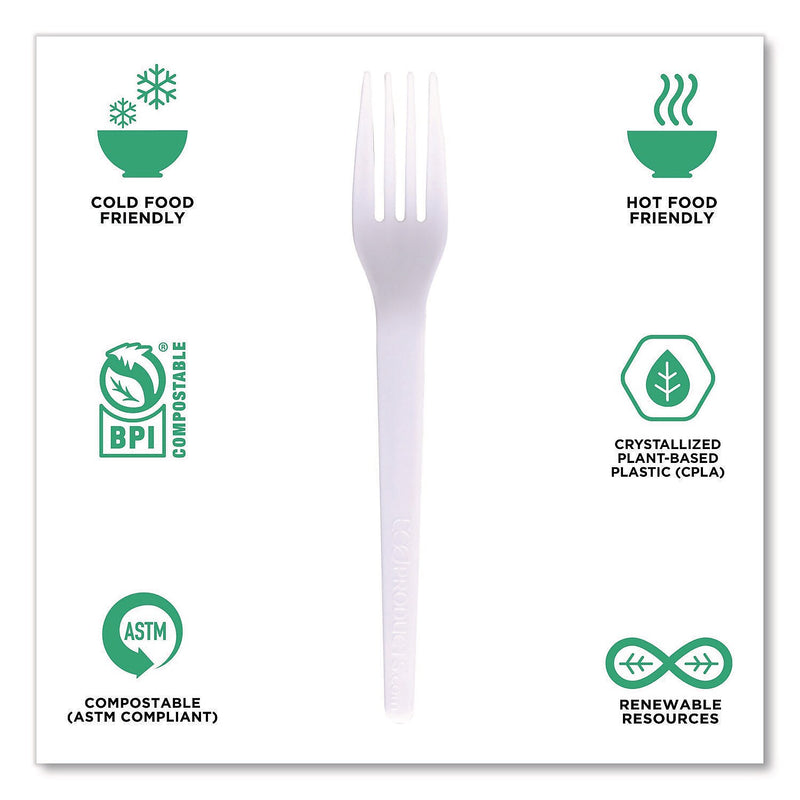 Eco-Products Plantware Individually Wrapped CPLA Forks, Medium-Weight, White, 1,000/Carton (EP-S017-W)
