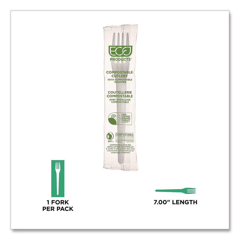 Eco-Products Plantware Individually Wrapped CPLA Forks, Medium-Weight, White, 1,000/Carton (EP-S017-W)