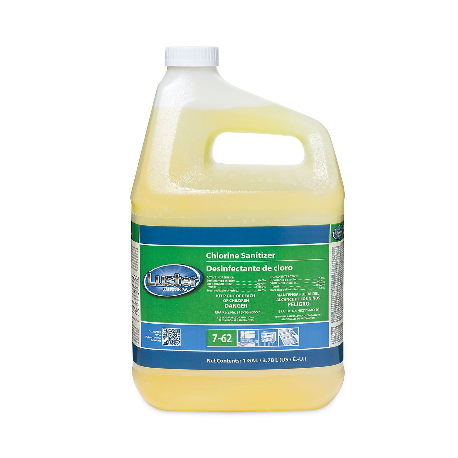 Luster Professional Liquid Chlorine Sanitizer Dishwasher Detergent, Chlorine Scent, 1 Gallon, 2/Carton (45916)