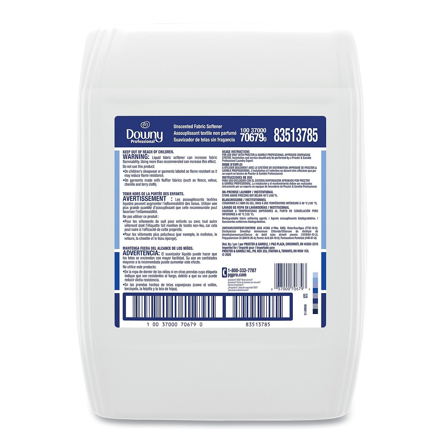 P&G Pro Line Downy Professional Fabric Softener, Unscented, 427 Loads, 5 Gallon (70679)
