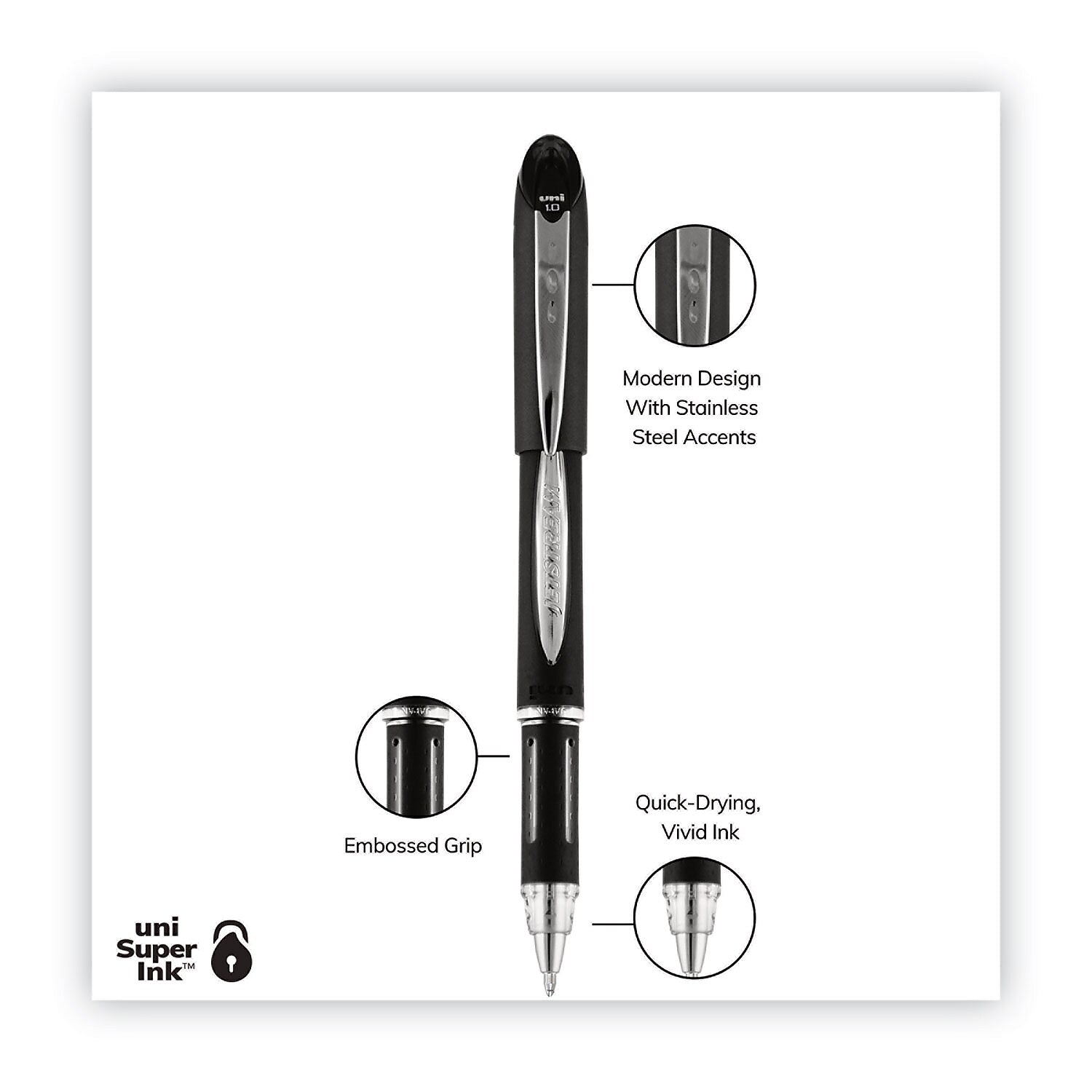 uni-ball Jetstream Gel Pen, Bold Point, 1.0mm, Black Ink (33921)