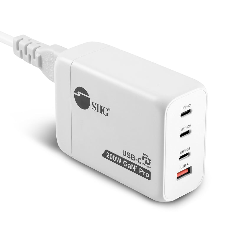 SIIG GaN USB-A/USB-C Charger, 200W, White (AC-PW1V11-S1)