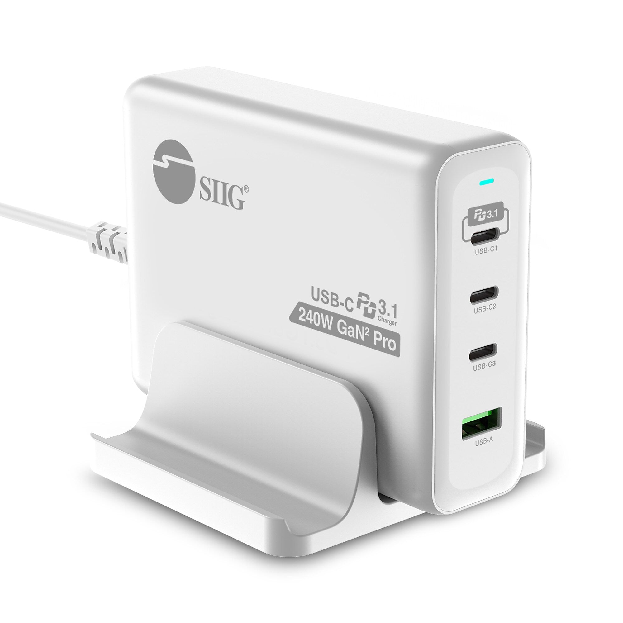 SIIG GaN USB-A/USB-C Charging Stand, 240W, White (AC-PW1X11-S1)