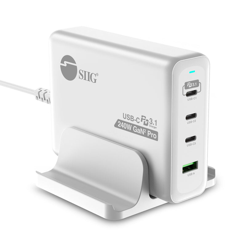 SIIG GaN USB-A/USB-C Charging Stand, 240W, White (AC-PW1X11-S1)