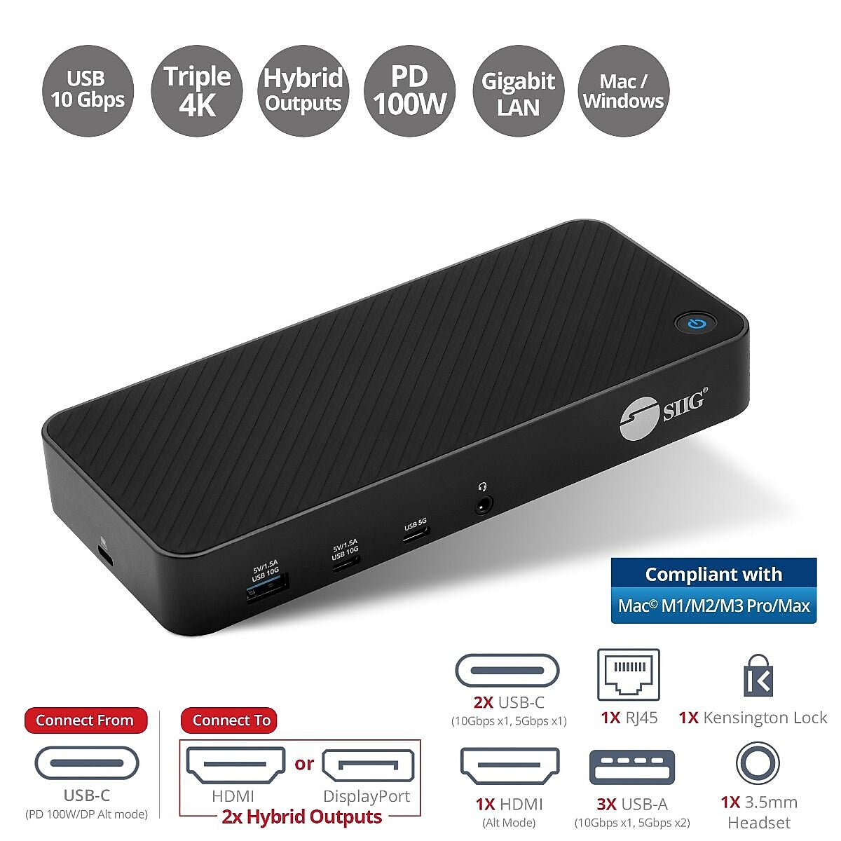 SIIG Triple Hybrid Video Docking Station for Windows & Mac (JU-DK0P11-S1)